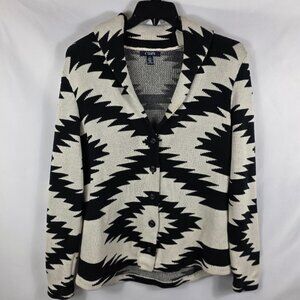Chaps Shawl Collar Cardigan Women's Size Large Black & White Aztec Print